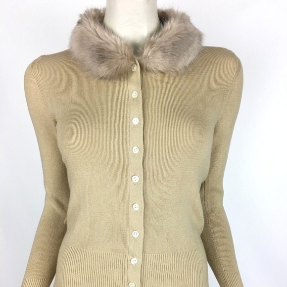 Banana Republic Sweaters - Banana Republic Beige Faux Fur Cardigan NWT